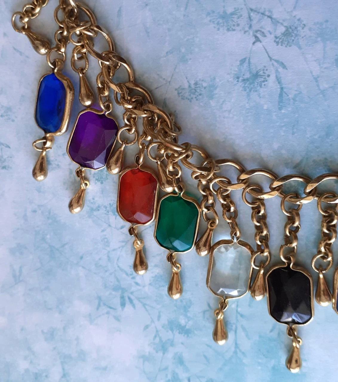 Vintage gold necklace with colored stones '80-90 – photo 3